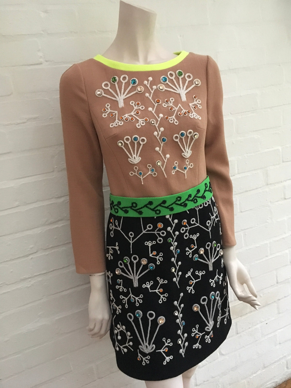 Peter Pilotto Brown Cari Embellished Embroidered Wool-Crepe Mini Dress Ladies