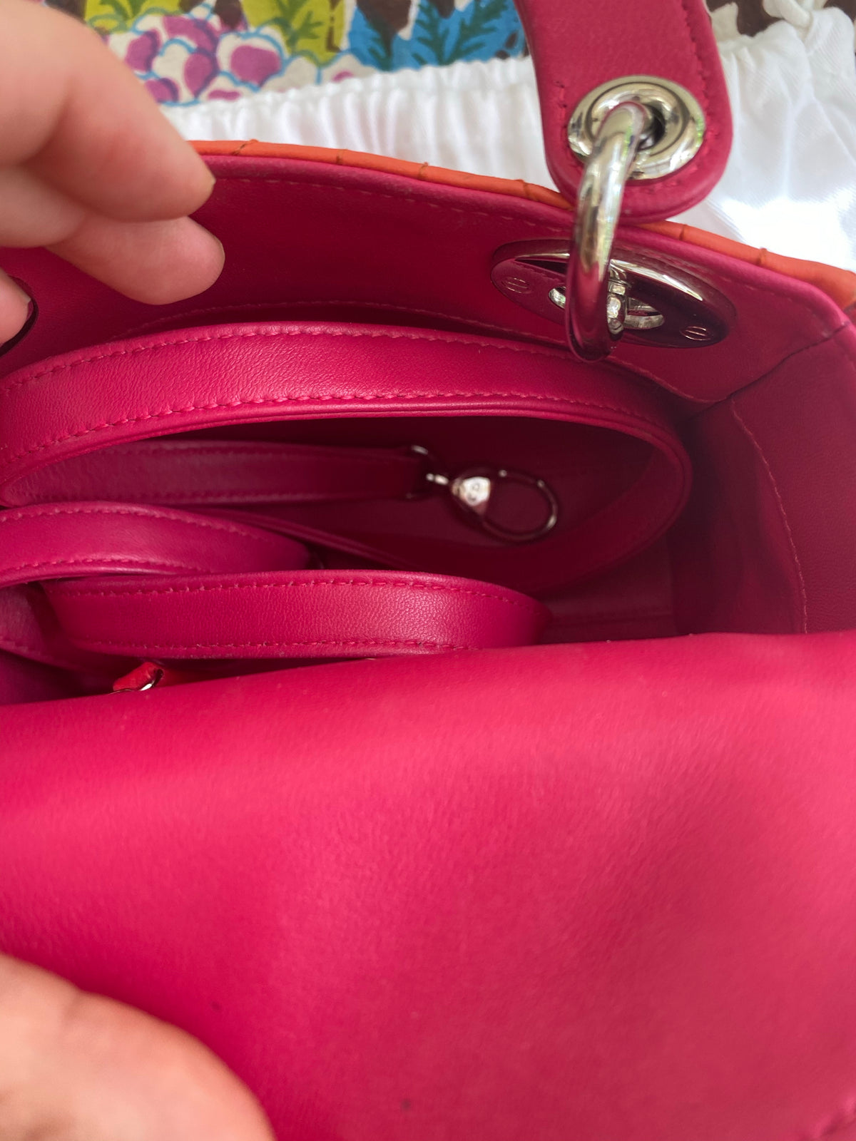 Christian Dior Lambskin Cannage Mini Bi-Color Lady Dior Orange Fuchsia Bag ladies