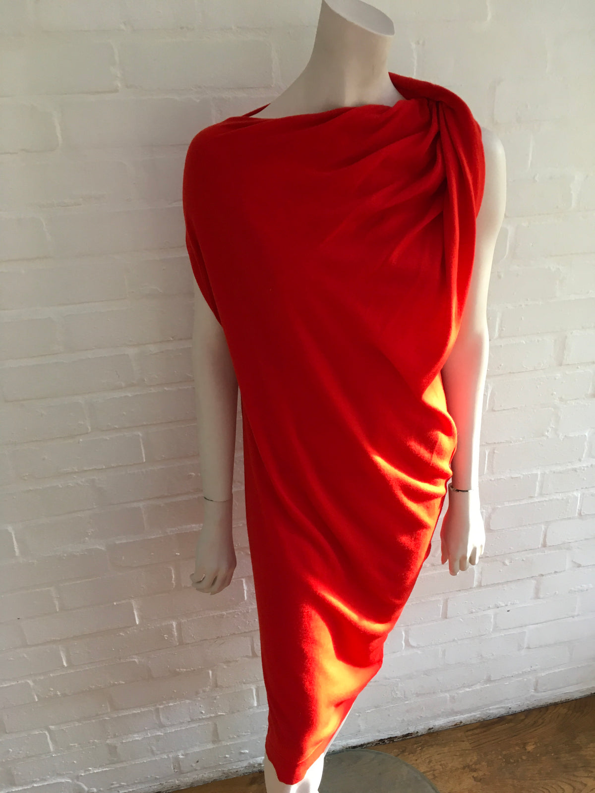 LANVIN Women's Red Draped Asymmetric Neck Wool Knit Dress Ladies