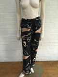 VALENTINO Silk Panther-Print Wide-Leg Trousers in Black Beige 2018 SIZE XS Ladies