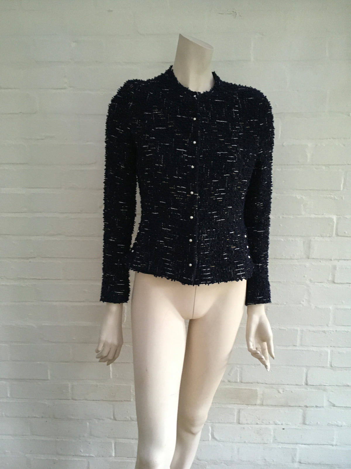 CHANEL Metallic Tweed Jacket Pearls Embellishe  Ladies