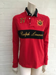 Ralph Lauren Red Embroidered WOMENS BLUE LABEL POLO SHIRT TOP Ladies