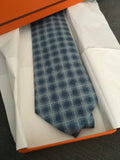 Hermès HERMES Paris Silk Blue Print Tie 91 HA 100% AUTHENTIC Men