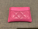 CHANEL Lambskin Quilted 2021 Neon Pink CC Logo Card Holder Wallet ladies