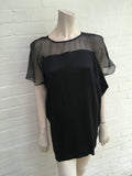 MAJE 100% Silk & Silk-Organza short sleeve dress EBONITE Size 2 M Medium ladies