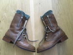 CHANEL CC Knit-Trimmed Combat Ankle Boots Leather Booties Size 39  ladies