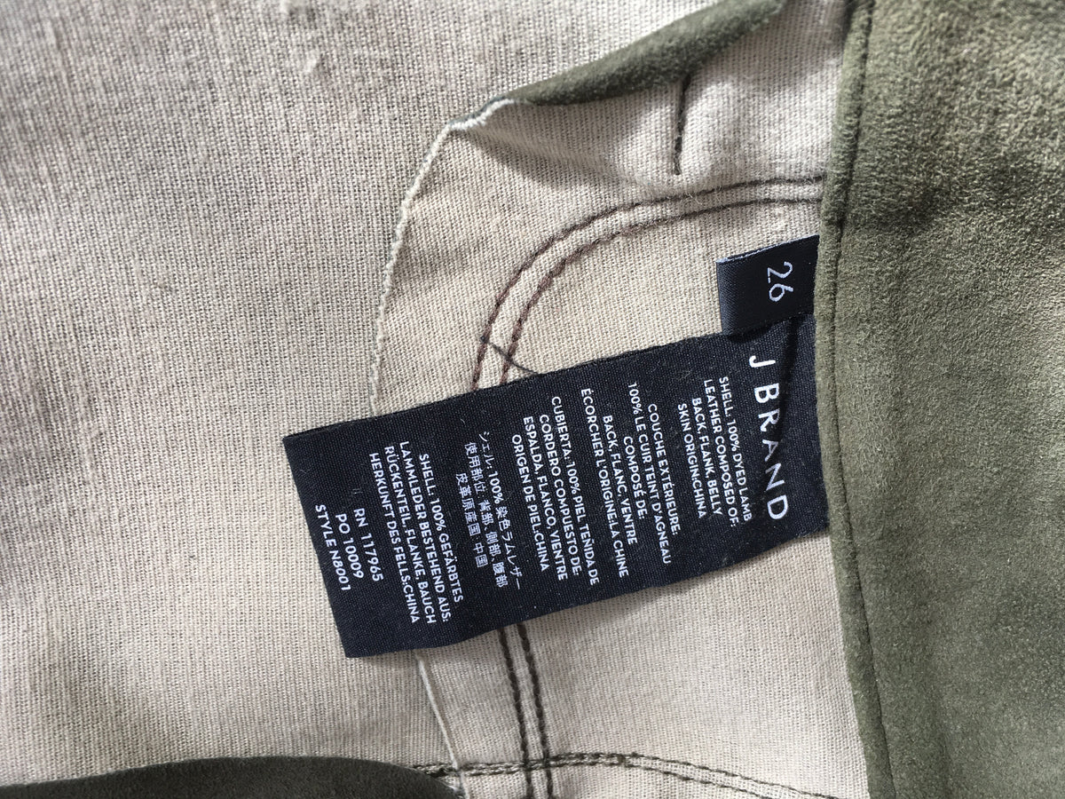 J BRAND Suede Super Skinny Pants Camo Olive Green Size 26  ladies