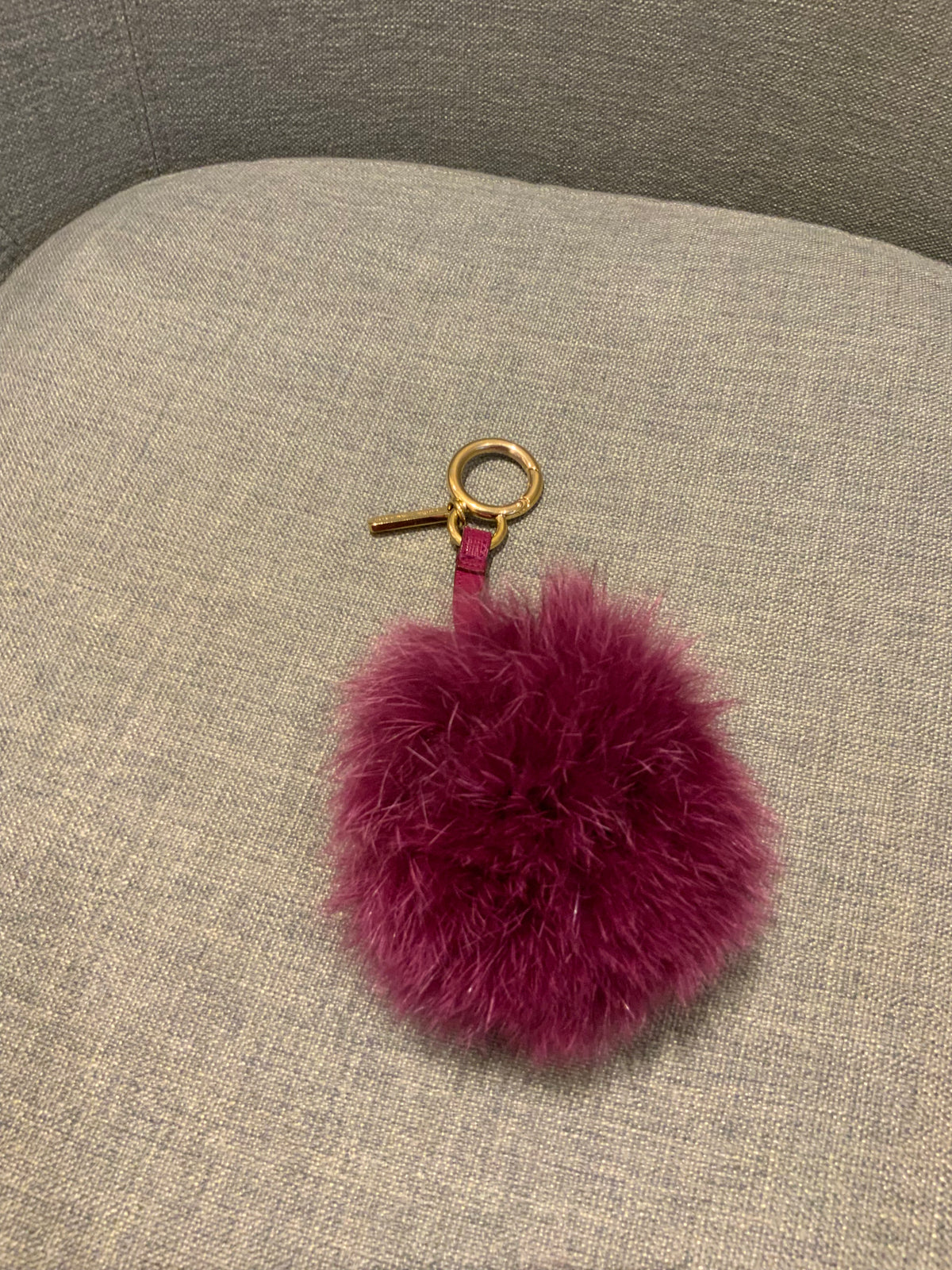 FENDI POM POM BAG CHARM MAGENTA FOX FUR, GOLD HARDWARE KEY RING ladies