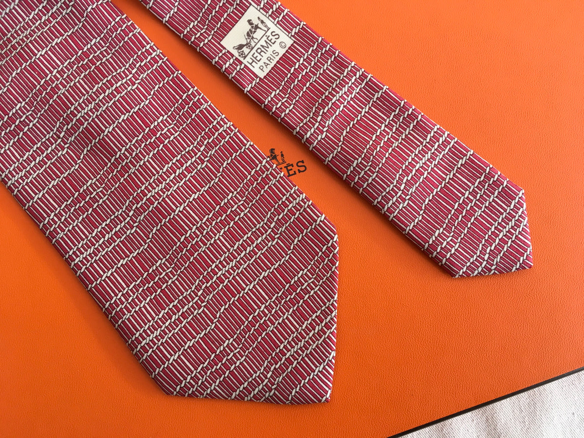 Hermès HERMES Paris Silk Red Print Tie 7820 UA 100% AUTHENTIC Men