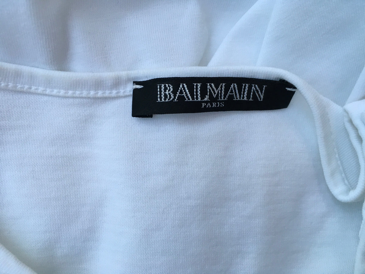 BALMAIN White Button-embellished printed Sleeveless Top T-shirt Ladies