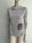 FABIANA FILIPPI Grey Knit Sweater Jumper Feathers Trim Size I 38 UK 6 US 2 XS ladies