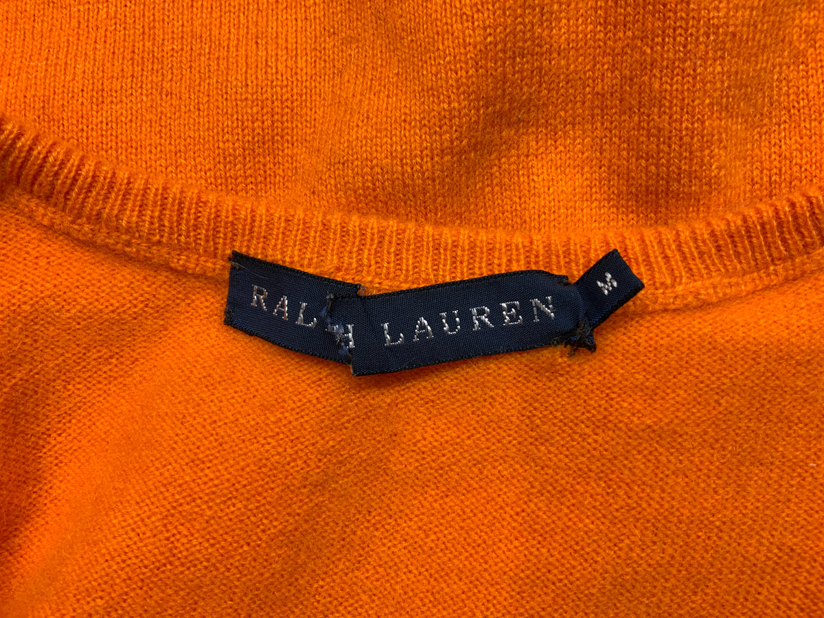 Ralph Lauren Pure Cashmere Neon Orange V neck Jumper Sweater Size M medium ladies