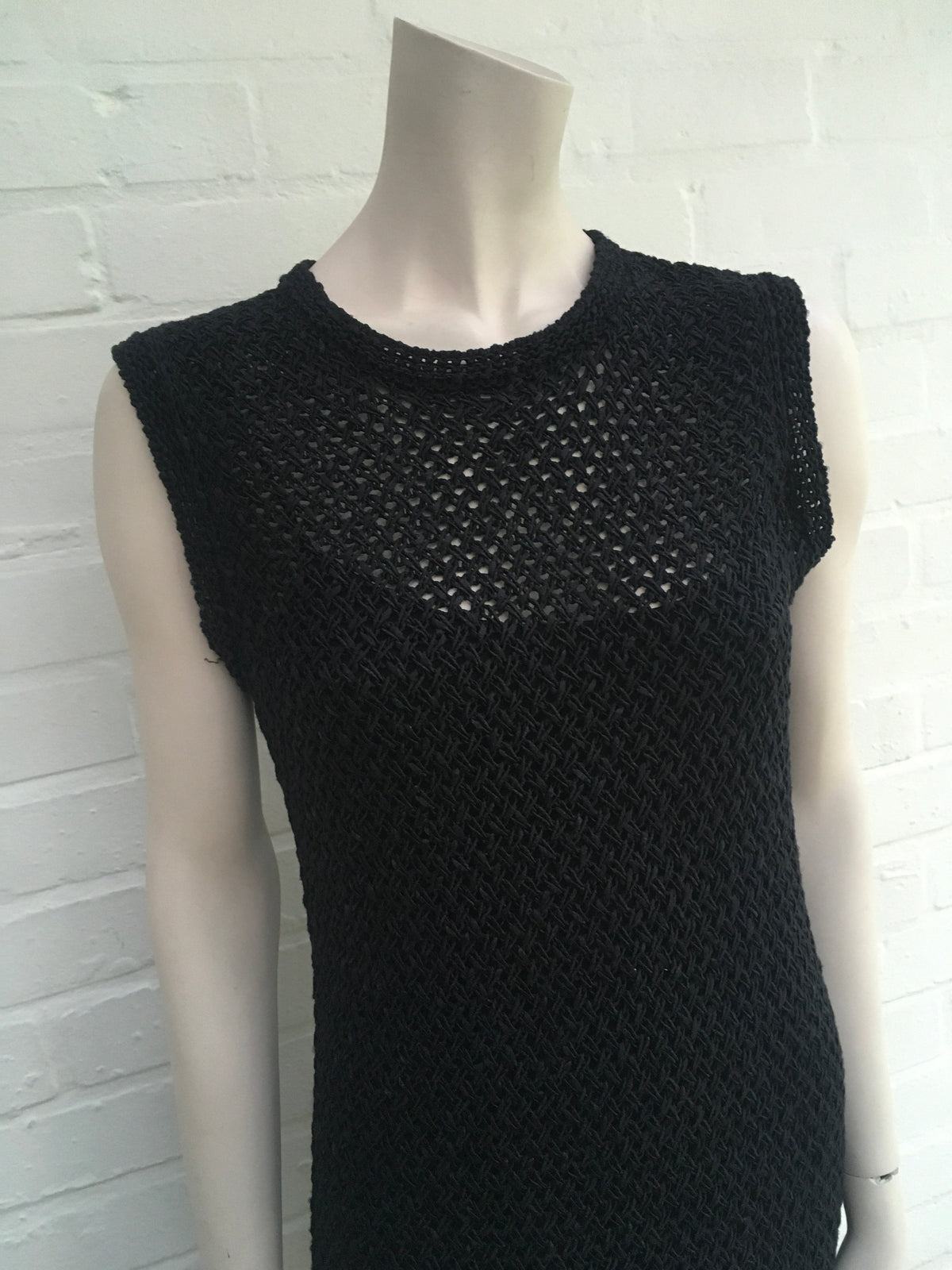 Chanel Black Cotton Crochet Knit Dress SZ F 40 UK 12 US 8 RARE ladies