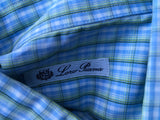LORO PIANA Green Blue White Plaid Check Cotton Dress SHIRT 15 1/2 “ 39 Men