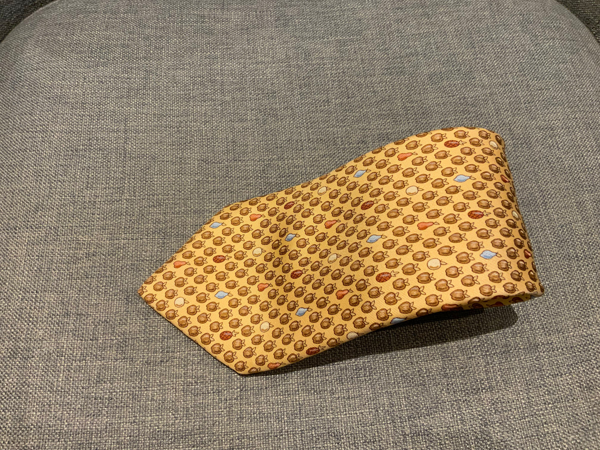 Hermès HERMES Paris Silk Yellow Apples Print Tie 7914 MA 100% AUTHENTIC Men