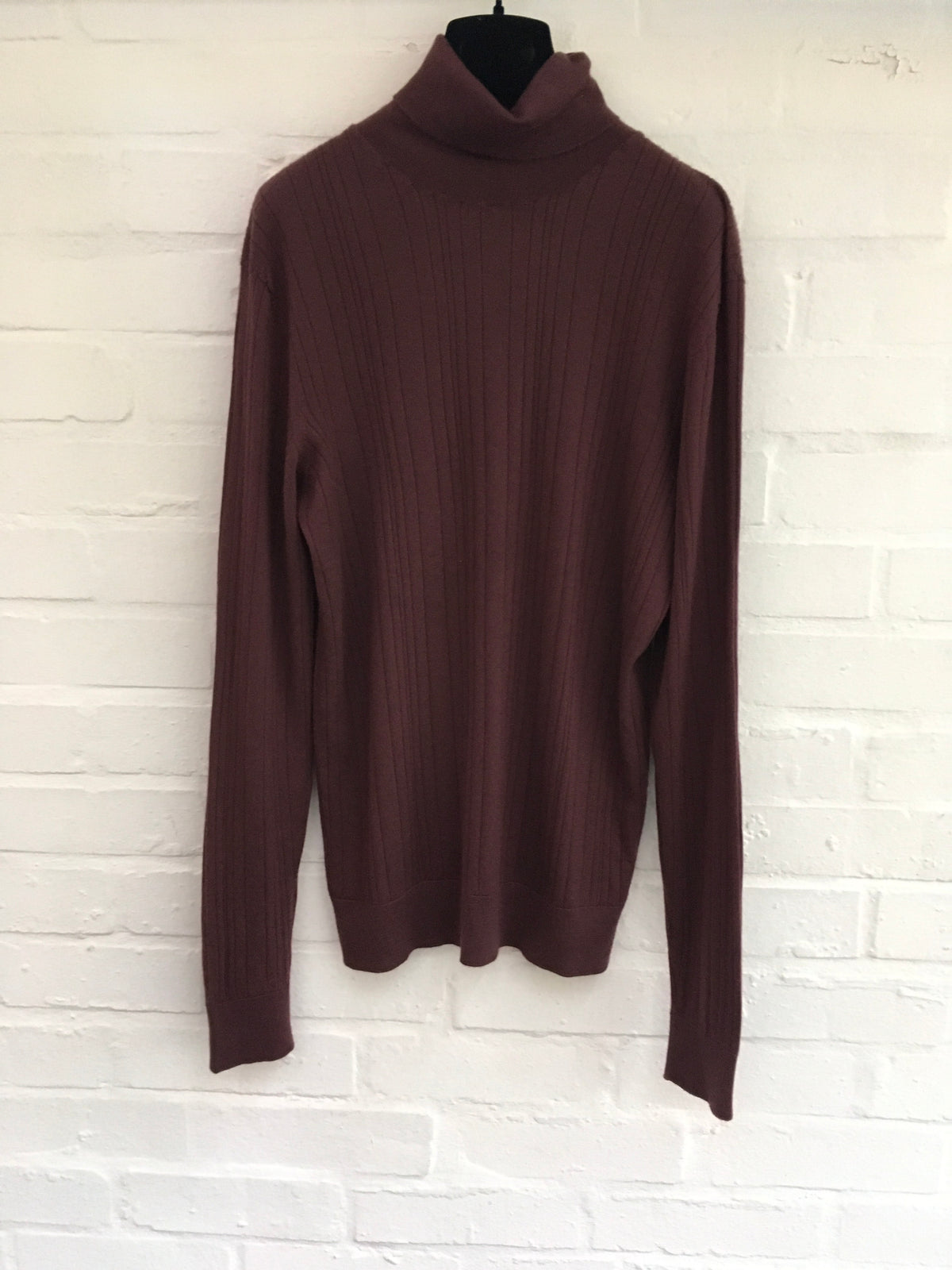 Hermes Hermès Paris Thin Knit Burgundy Turtleneck Sweater jumper SIZE L Large Men