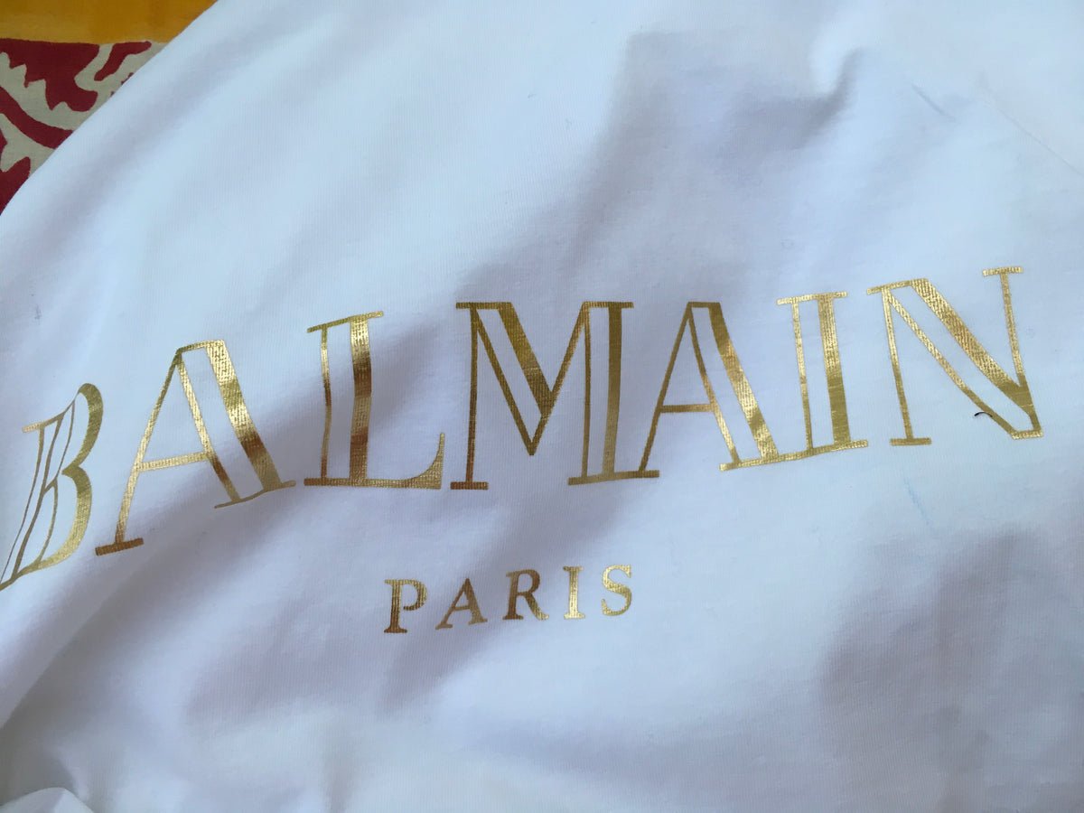 BALMAIN White Button-embellished printed Sleeveless Top T-shirt Ladies