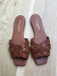 SAINT LAURENT Leather Square-Toe Sandals Slippers Shoes Size 35.5 ladies