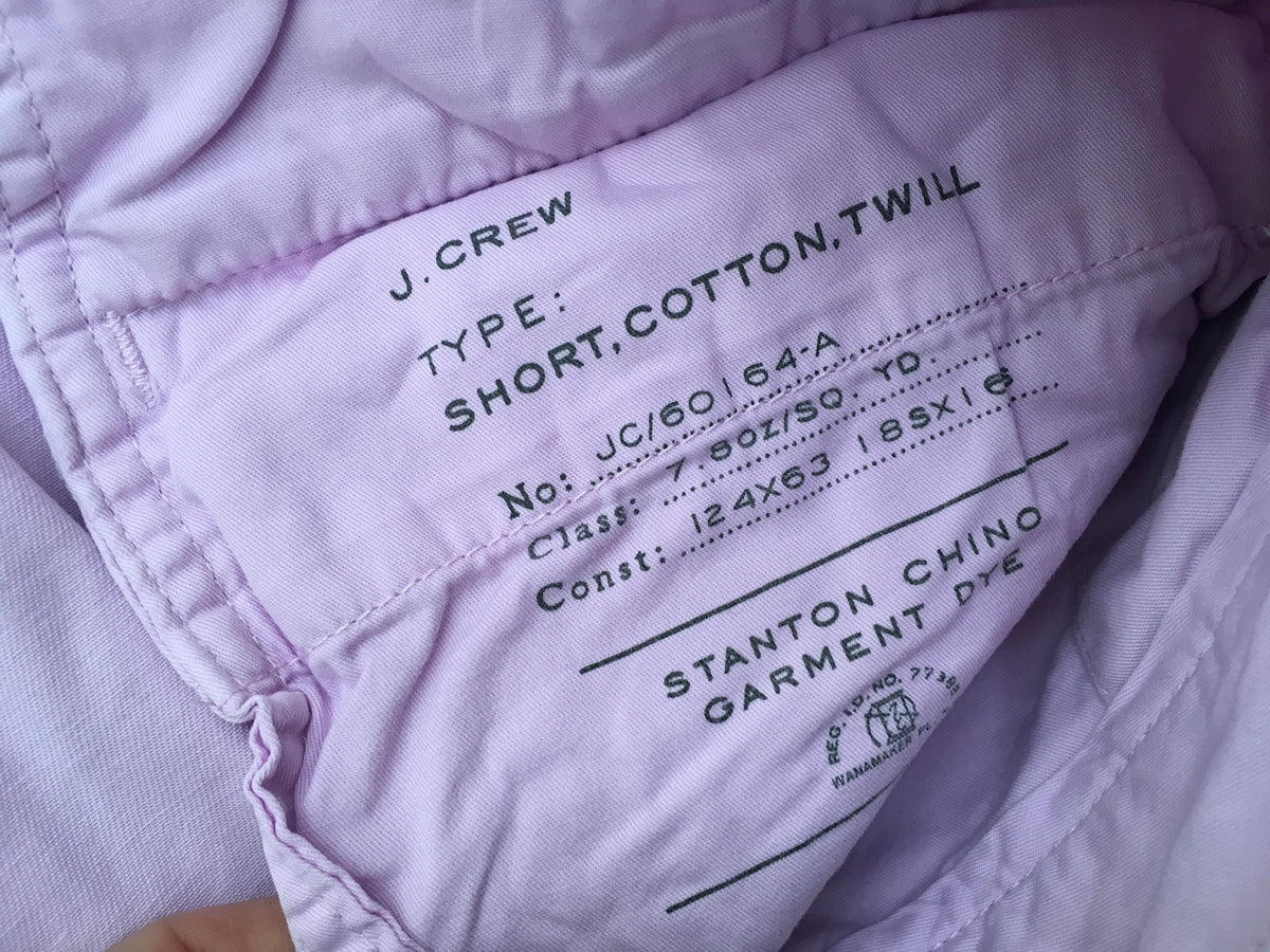 J.CREW Mens Lavander Stanton Cotton Twill Shorts SIZE 34 W Men