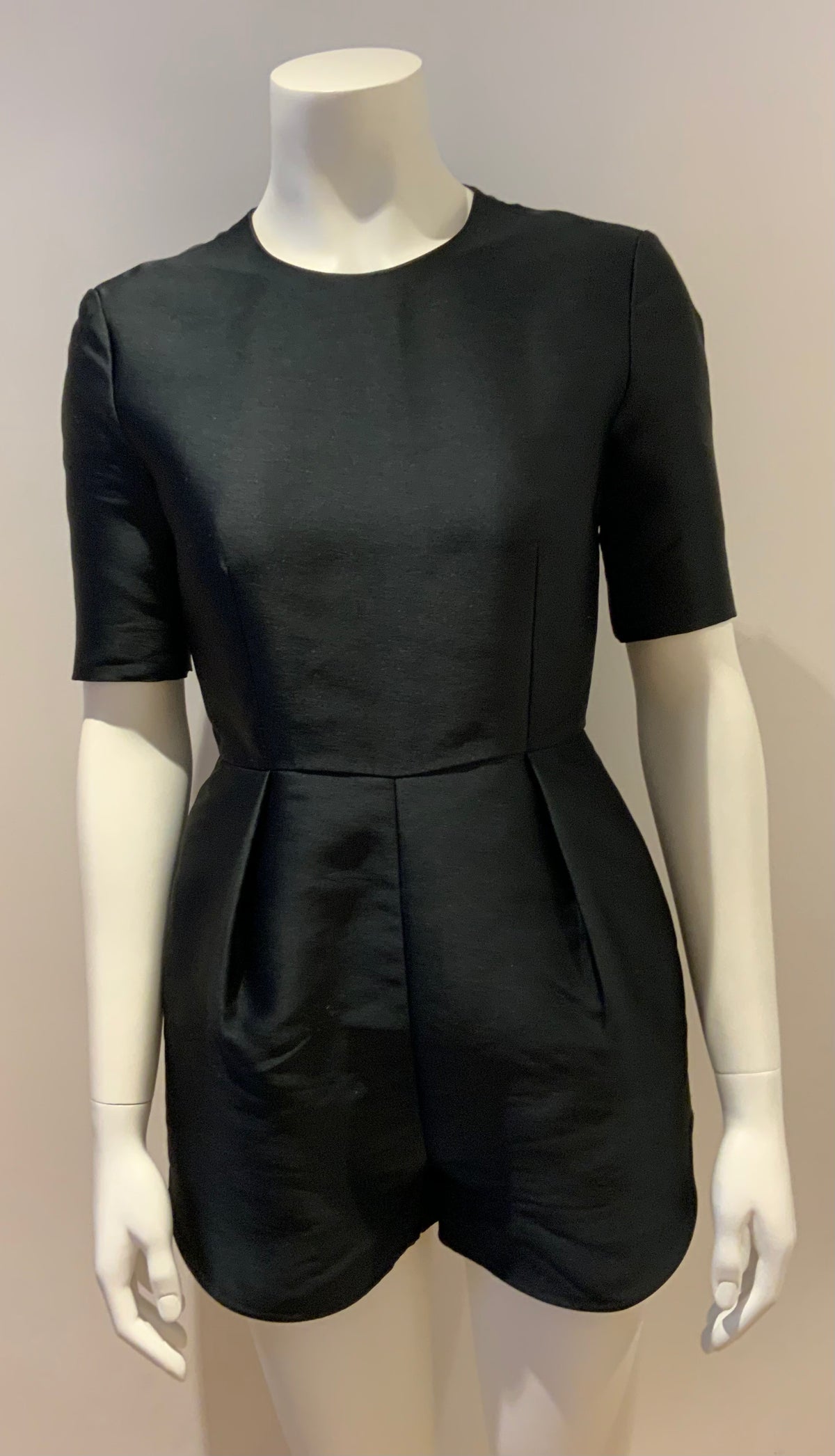 Stella McCartney Pleated Duchesse-satin Playsuit Romper In Black I 36 UK 4 US 0