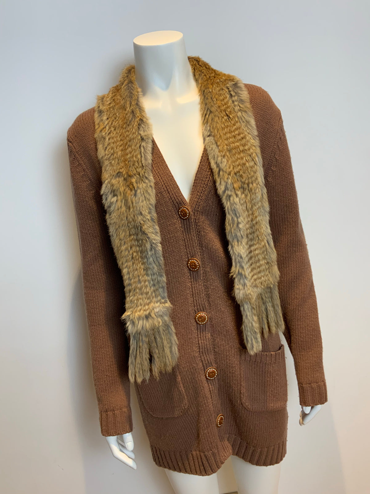 JOSEPH Women’s Cashmere & Wool Knit Cardigan Rabbit Fur Scarf Size M medium ladies