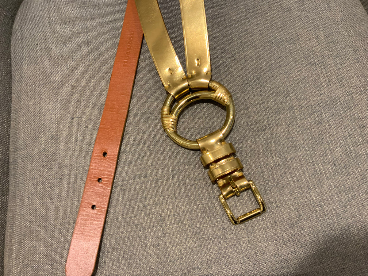Ralph Lauren Skinny Metallic Gold Three strap Leather Belt Size M medium ladies