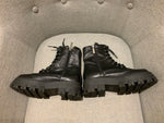 OFFICE Arrow Cleat Sole Lace Up Hiker Boots Black Leather Booties Size 36 UK 3 ladies