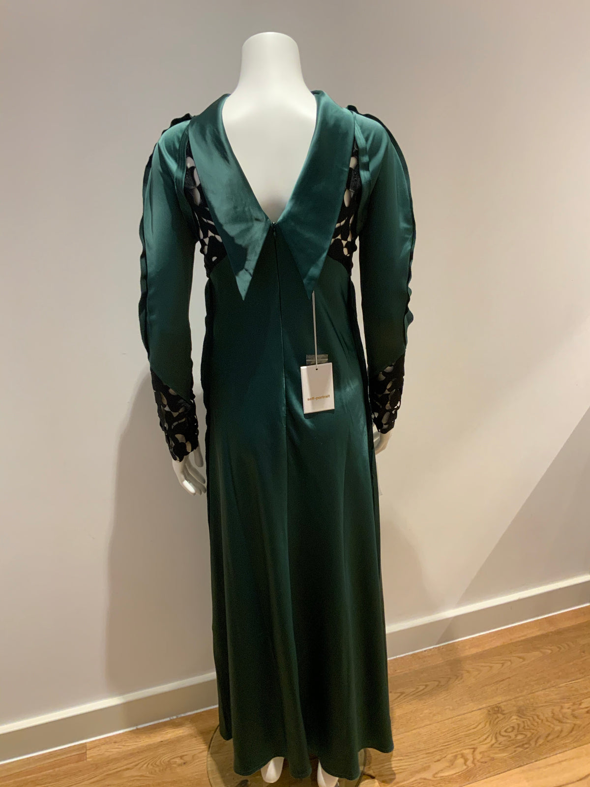 SELF-PORTRAIT Green Lace Panel Midi Dress Size UK 8 US 4 ladies