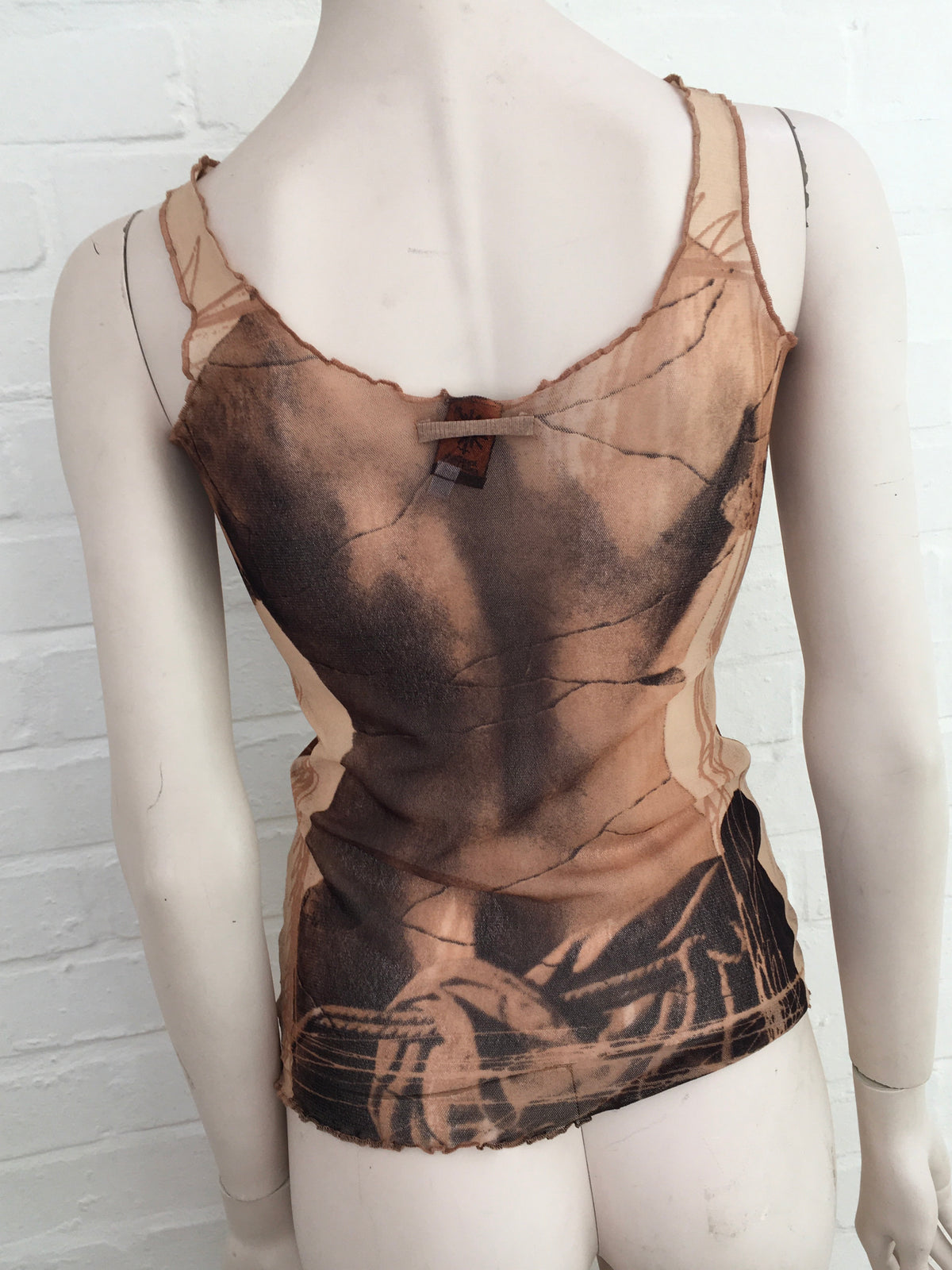 Jean Paul GAULTIER 1990's "Broken Status" Women's Body Sheer Tank Top Size L ladies