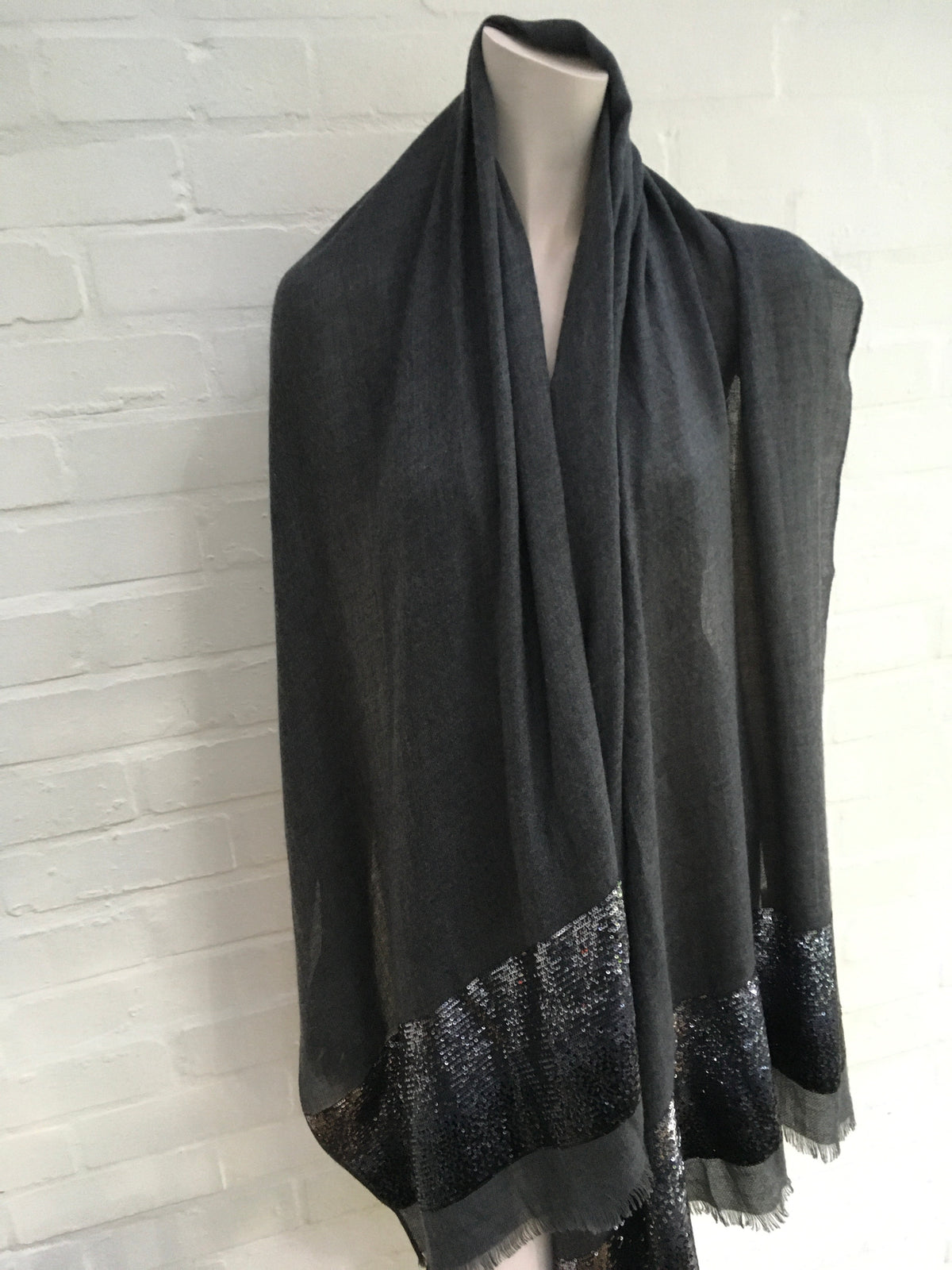 Loro Piana Cashmere Sequin Raw-Edge Scarf Shawl Ladies