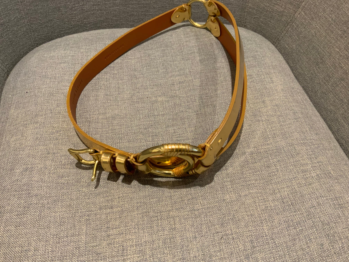 Ralph Lauren Skinny Metallic Gold Three strap Leather Belt Size M medium ladies