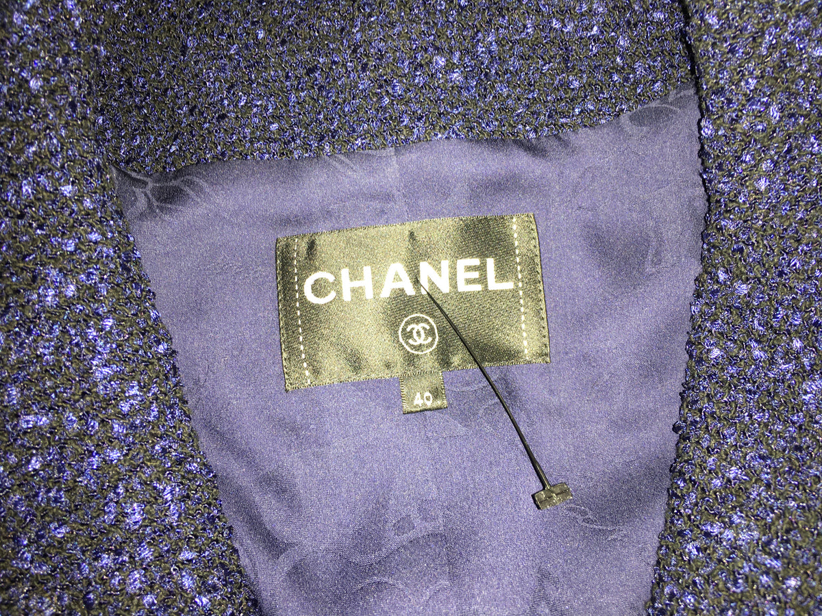 CHANEL Navy Metal Wool Boucle Jacket 16A Blazer F 40 UK 12 US 8 ladies