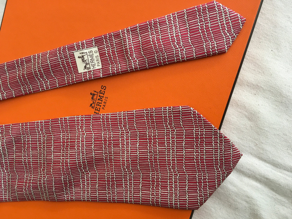 Hermès HERMES Paris Silk Red Print Tie 7820 UA 100% AUTHENTIC Men