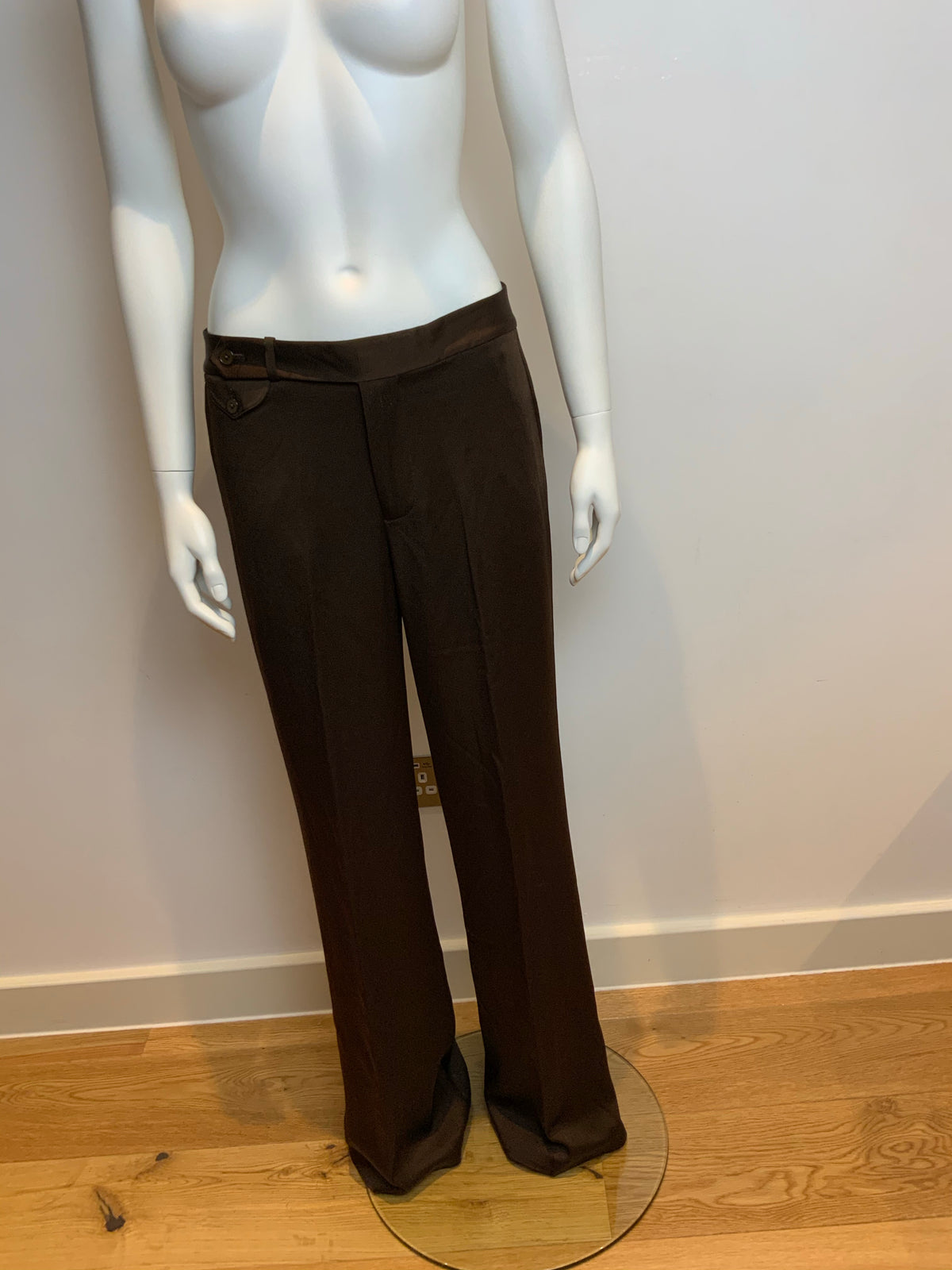 Ralph Lauren Wide Leg Chocolat Brown Satin Pants Trousers US 8 UK 12 L LARGE ladies