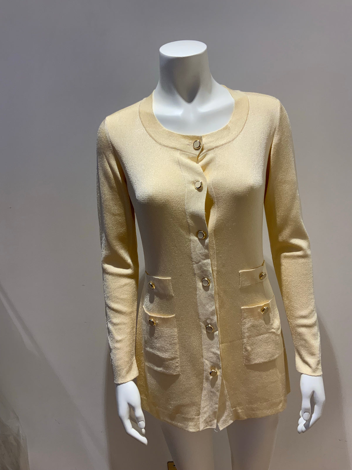 Luisa Spignoli Think Knit Silk Logo Cardigan Multi ~Pockets SIZE S small ladies