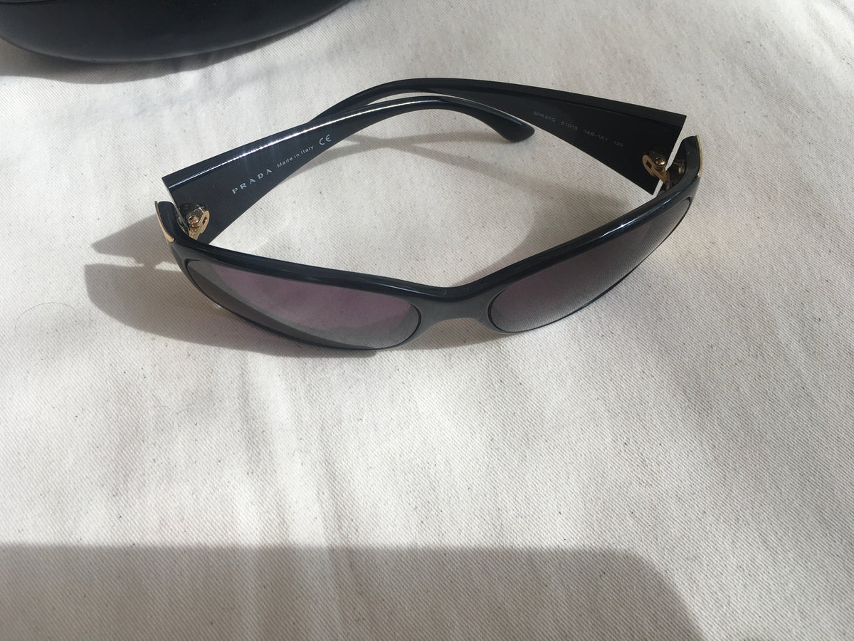 PRADA Womens Vintage 1990'S Sunglasses Black & Gold Square SPR 07G ladies