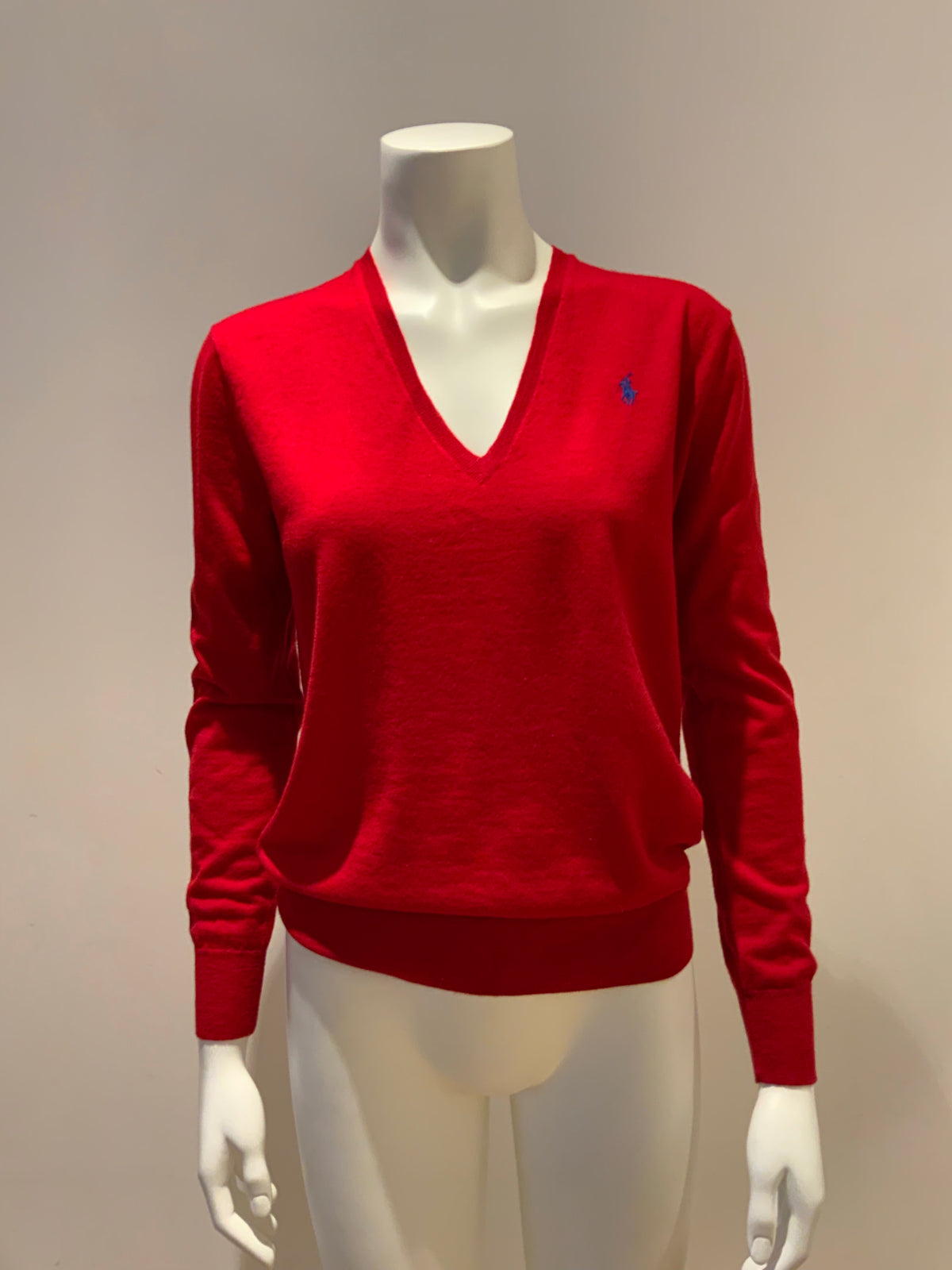 Ralph Lauren POLO Extra Fine Merino Wool V neck Jumper Sweater Size S small ladies