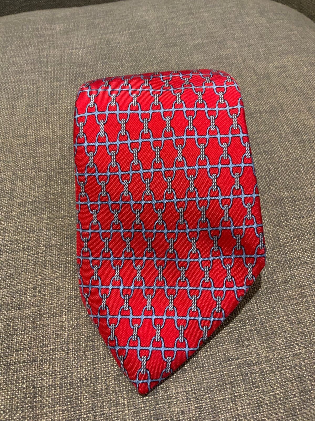 Hermès HERMES Paris 5260 SA 5-Fold Pink Grey Stirrup Rope Print Silk Neck Tie men
