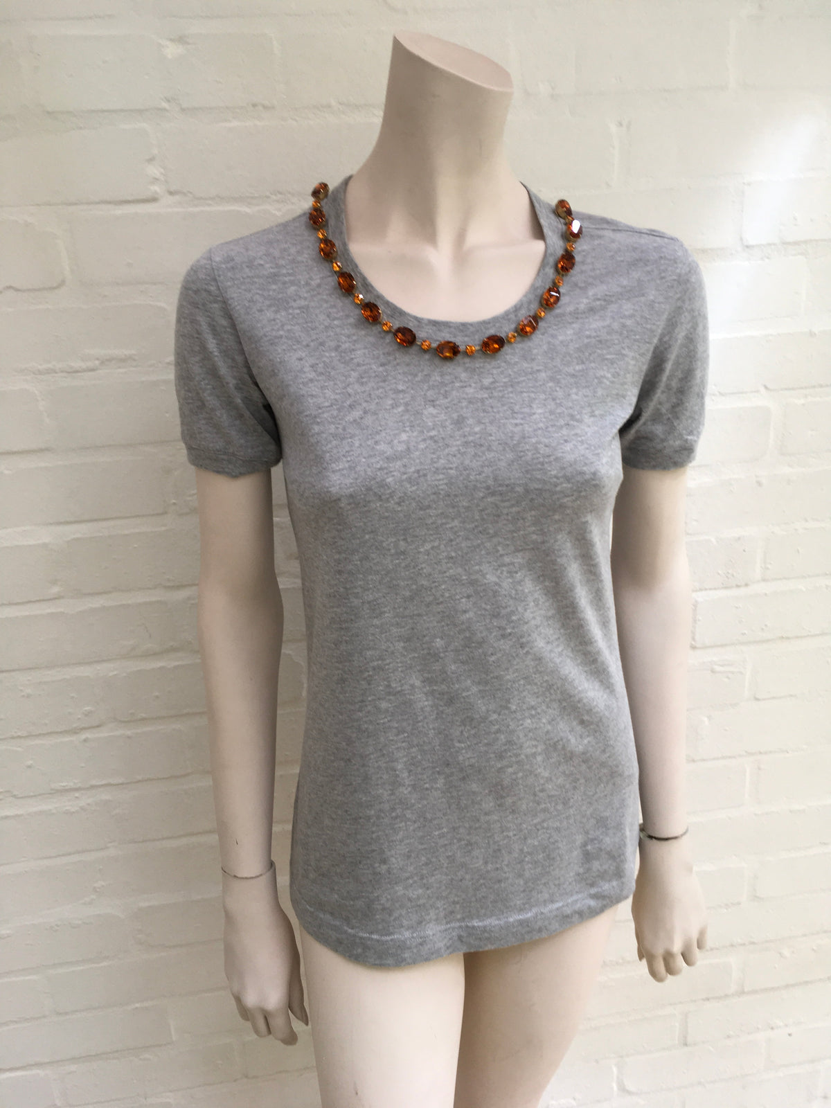Dolce & Gabbana D&G T-shirt Grey Cotton Jeweled Embellished Top  Ladies