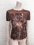 Jean Paul GAULTIER 1990's Face Printed Sheer T shirt Top  Size L Large ladies