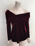 Reiss Womens Carrey Off Shoulder Velvet Burgundy Top Size UK 12 US 8 ladies