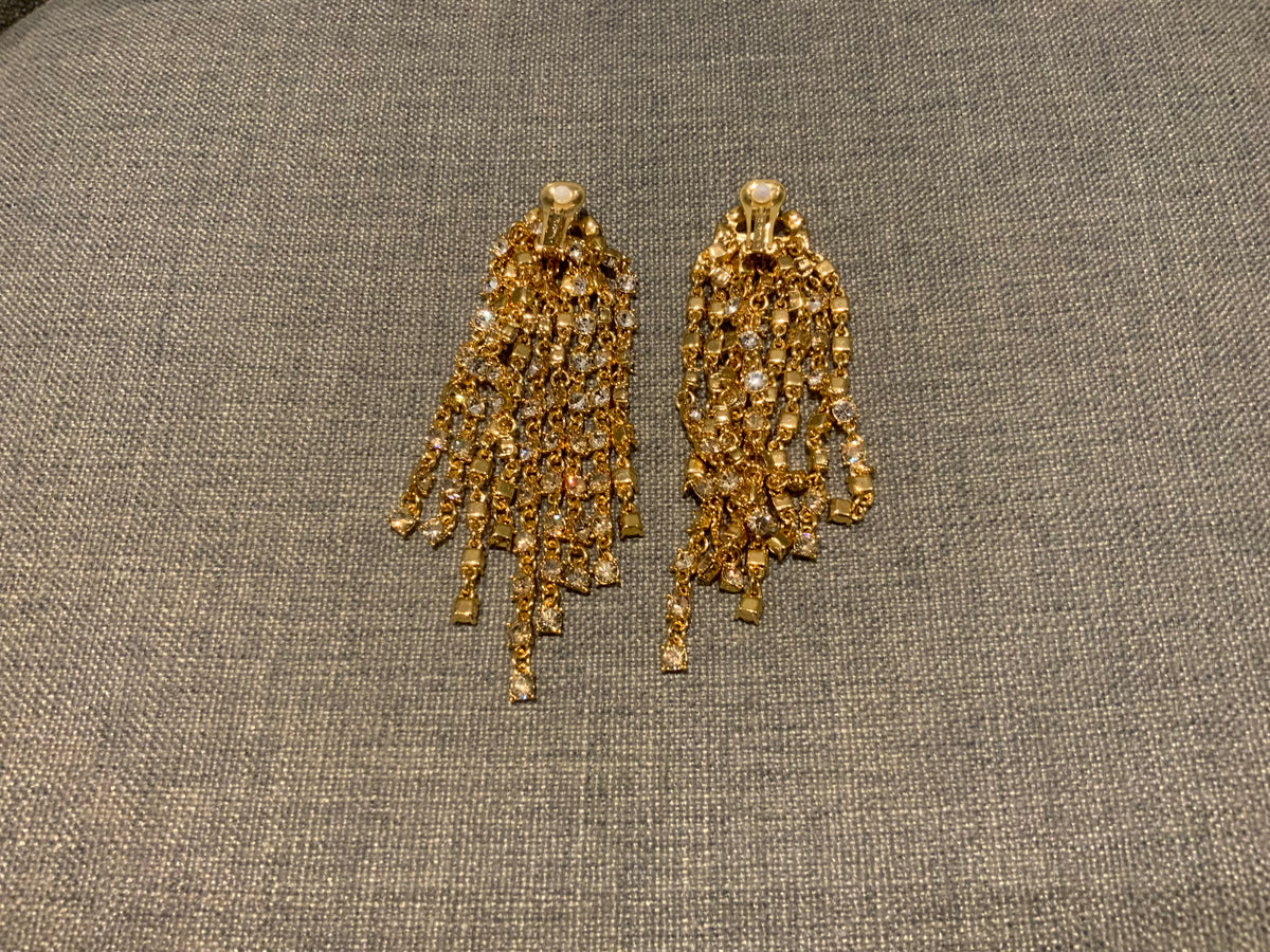 Oscar de la Renta Crystal Cascade Waterfall Clip-On Earrings ladies