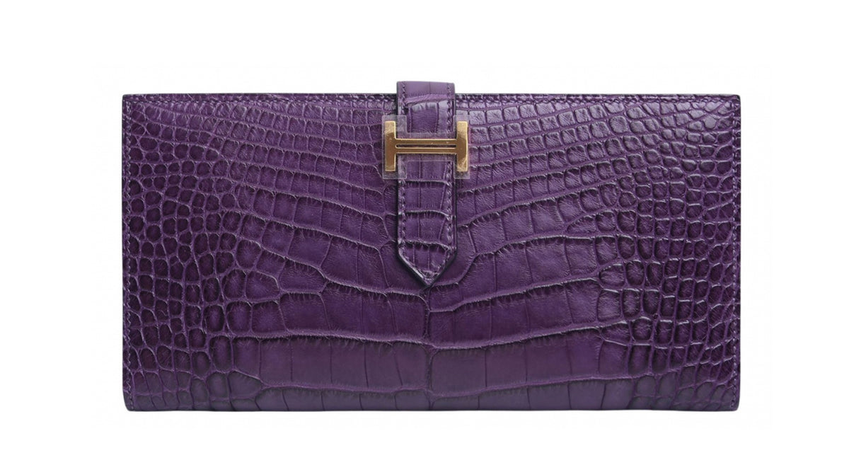 Hermes 'Amethyst' Shiny Crocodile Alligator Bearn Wallet  ladies