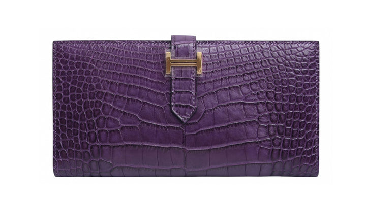 Hermes 'Amethyst' Shiny Crocodile Alligator Bearn Wallet  ladies