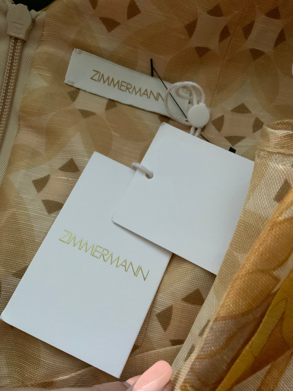 ZIMMERMANN 2022 GOLD MIXED PRINT TEMPO SCALLOPED MINI DRESS - SIZE 1 (RRP $1750) ladies
