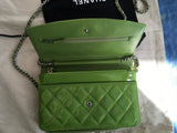 CHANEL Patent Quilted Wallet On Chain WOC Lime Green Bag Handbag Rare Ladies