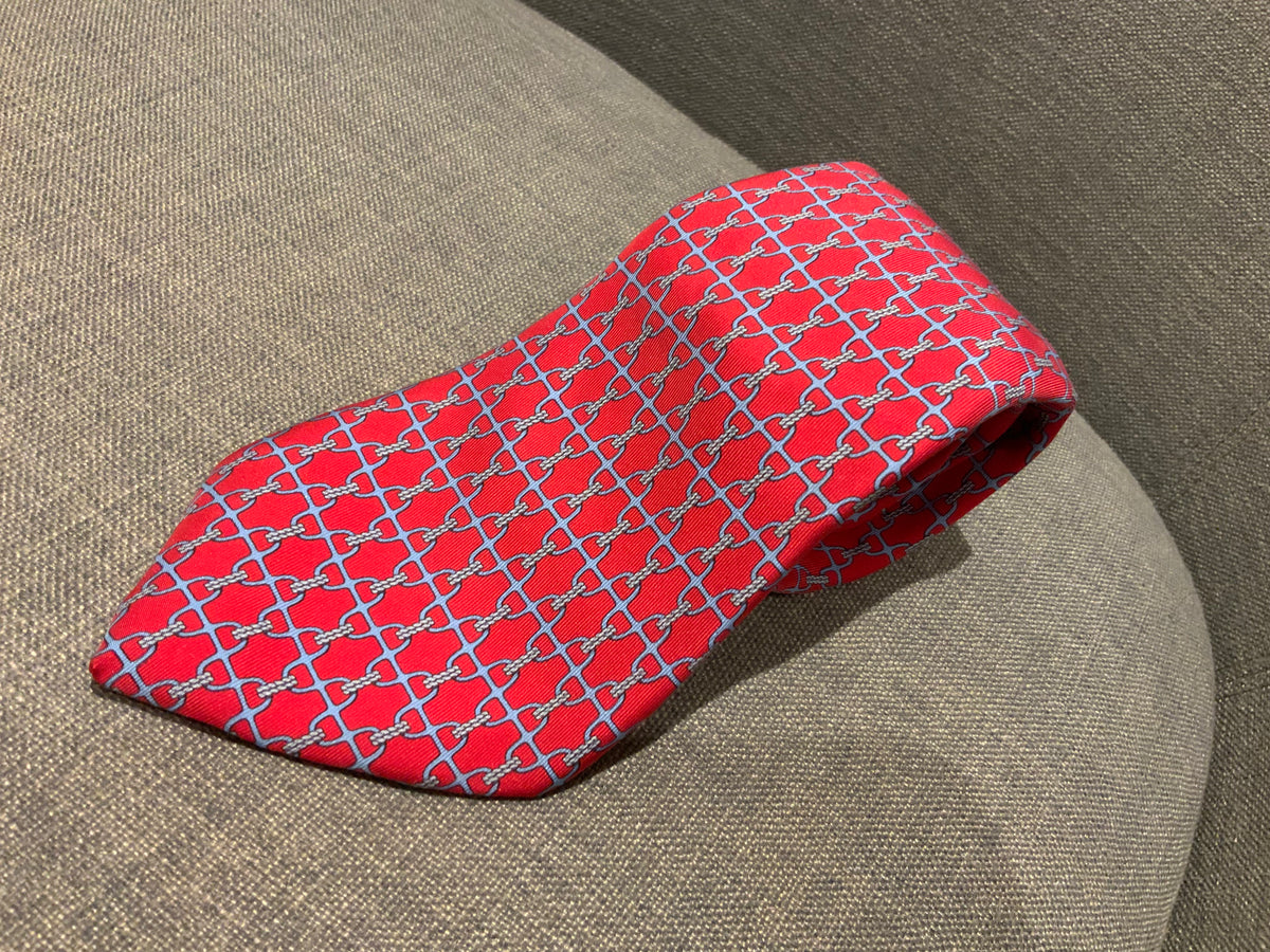 Hermès HERMES Paris 5260 SA 5-Fold Pink Grey Stirrup Rope Print Silk Neck Tie men