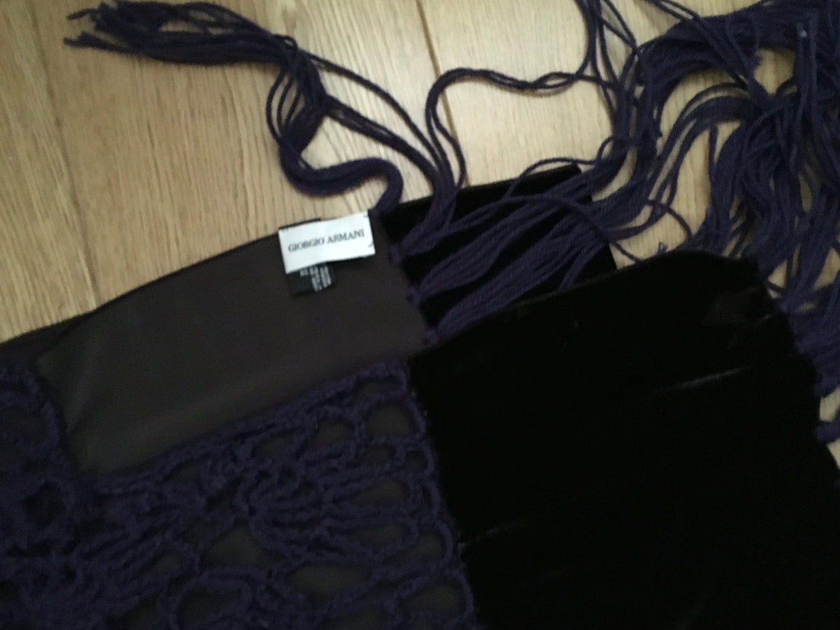 Giorgio Armani 1990's extra long velvet crochet and chiffon silk scarf shawl ladies