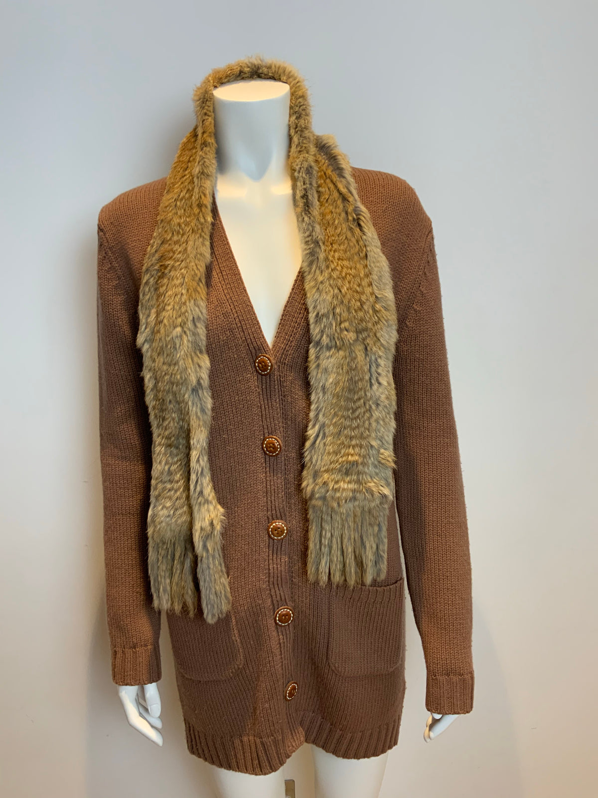 JOSEPH Women’s Cashmere & Wool Knit Cardigan Rabbit Fur Scarf Size M medium ladies