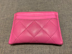 CHANEL Lambskin Quilted 2021 Neon Pink CC Logo Card Holder Wallet ladies